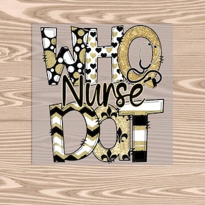 Black and Gold Nurse Fleur de Lis DTF Transfer: Football- Ready to Press