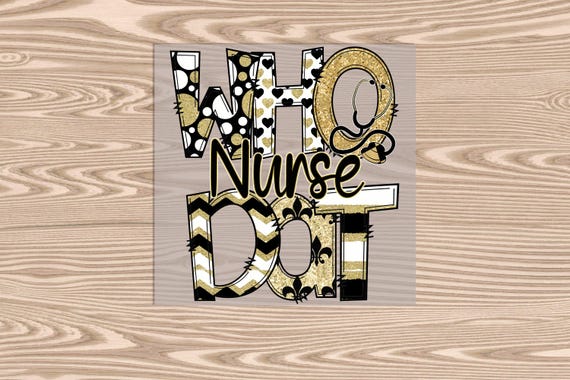 Ready to Press, Black and Gold Nurse, Fleur de Lis Football, heat transfer print (faux sequin/glitter effect printed), DTF Transfer Print