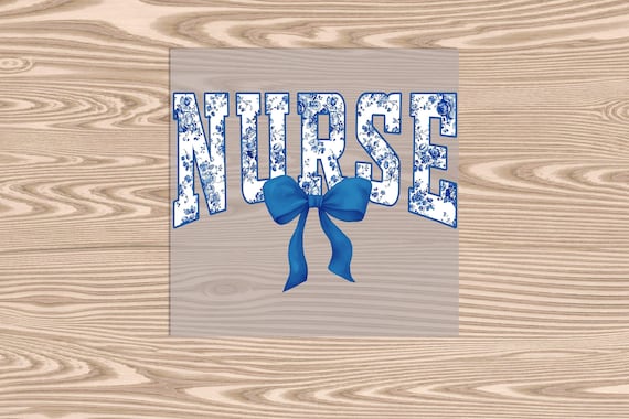 Ready to Press, Blue Nurse Chinoiserie with Bow, DTF Transfer Print