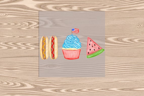 Ready to Press, American Cookout- Hot Dogs Cupcake Watermelon, DTF Transfer Print