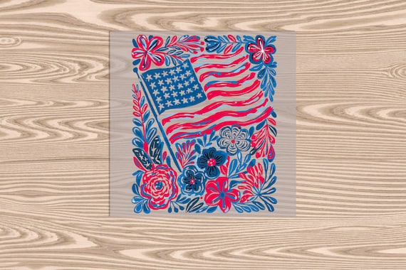 Ready to Press, Flag and Flowers, DTF Transfer Print