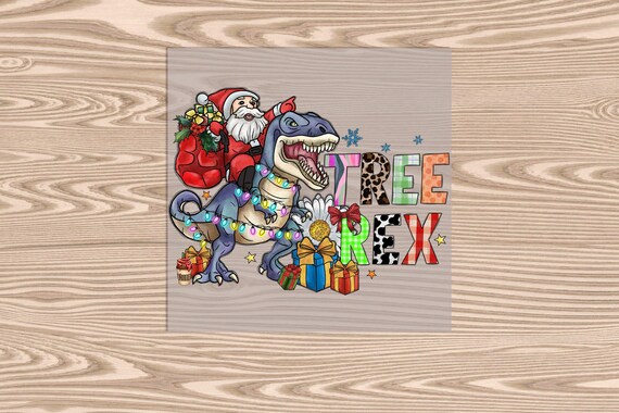 Ready to press, Tree Rex Santa on Dino, DTF Transfer Print