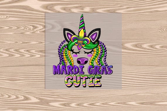 Ready to Press, Mardi Gras Cutie Unicorn, Mardi Gras, heat transfer print, DTF Transfer Print