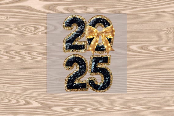 Ready to Press, 2025 Black Gold, Happy New Year, heat transfer print, DTF Transfer Print (faux sequin/glitter effect printed)