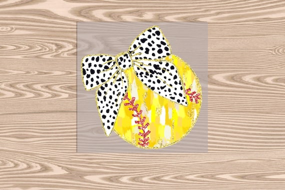 Ready to Press, Softball Dots Bow, heat transfer print, DTF Transfer Print