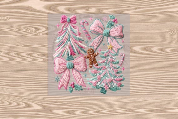 Ready to Press DTF Transfer-Christmas Trees Coquette :Faux Yarn & Embroidered Texture Effect