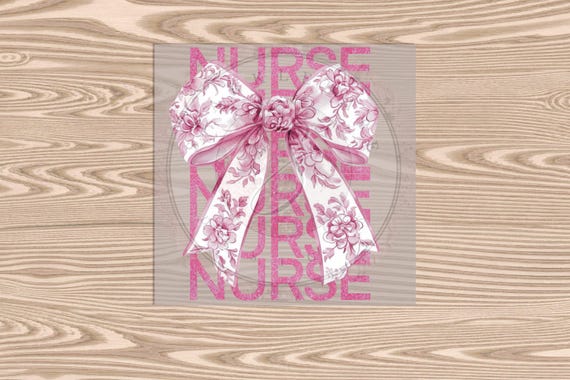 Exclusive Design- Ready to Press, Pink Nurse Chinoiserie with Bow, DTF Transfer Print