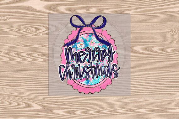 Ready to Press, Merry Christmas Pink Ornament, heat transfer print, DTF Transfer Print