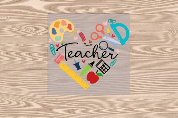 Ready to Press, Teacher Heart, heat transfer print, DTF Transfer Print