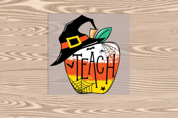 Ready to Press, Witch's Hat Teach Halloween Apple, heat transfer print, DTF Transfer Print