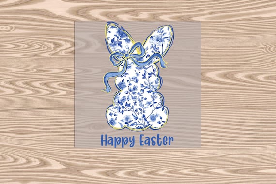 Ready to Press, Blue Chinoiserie Bunny, DTF Transfer Print