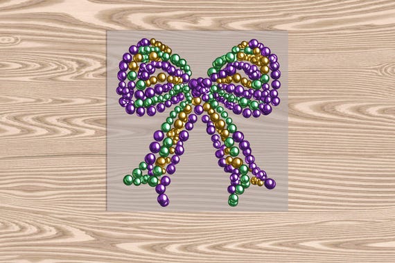 Ready to Press DTF Transfer- Mardi Gras Bead Bow- heat transfer