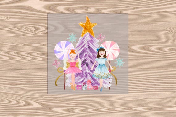 Ready to Press,  Nutcracker Blonde and Brunette Ballerinas, Merry Christmas, heat transfer print, DTF Transfer Print