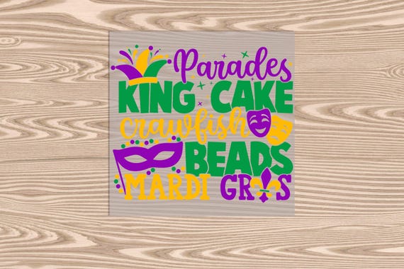 Ready to Press, Mardi Gras - Parades King cake Crawfish Beads, DTF Transfer Print