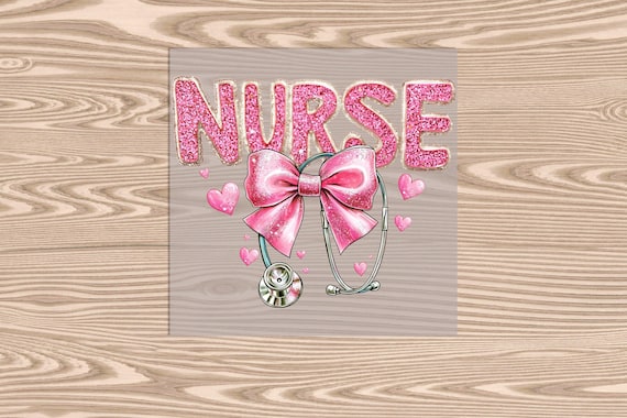 Ready to Press, Pink Nurse (faux glitter effect printed), DTF Transfer Print, heat transfer print