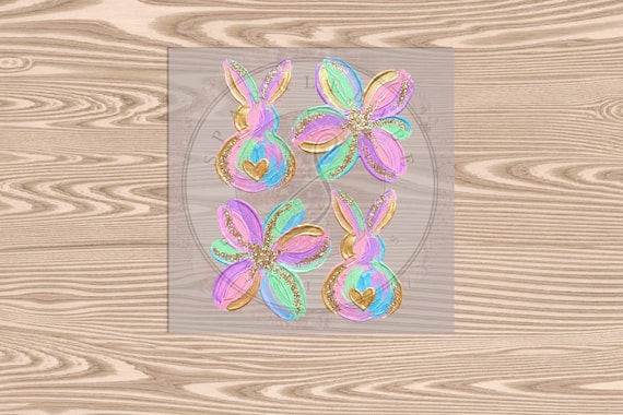 Ready to Press DTF Transfer-Pastel Rainbow Bunny Flowers (faux glitter)- heat transfer