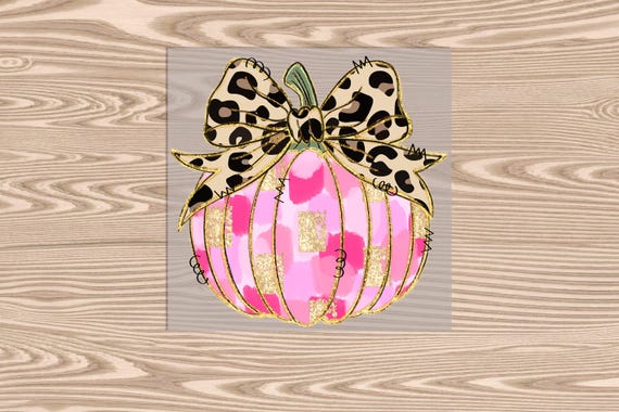 Ready to Press, Leopard Pink Foil Pumpkin, heat transfer print, DTF Transfer Print