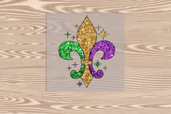 Ready to Press, Mardi Gras Fleur De Lis (faux sequins), Mardi Gras colors, DTF Transfer Print