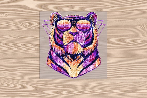 Ready to Press, Faux Sequin Colorful Tiger, STTDB, heat transfer print, DTF Transfer Print (faux sequin effect printed)