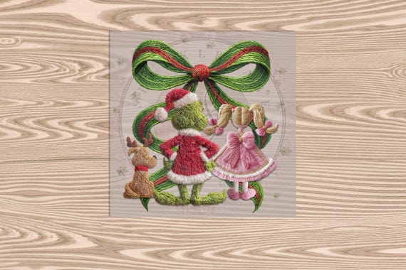 Ready to Press DTF Transfer-Who Christmas Bow Coquette :Faux Yarn & Embroidered Texture Effect