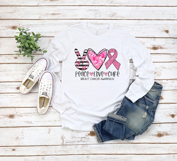 Ready to Press,   Breast Cancer Awareness Peace Love Cure  ,heat transfer print , DTF Transfer Print