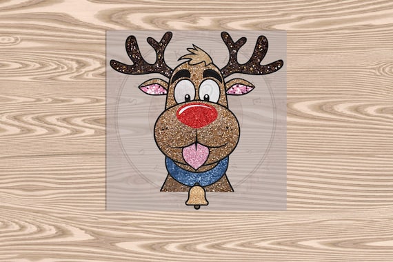 Ready to Press,  Rudolph Glitter Head, heat transfer print (faux glitter effect printed) , DTF Transfer Print