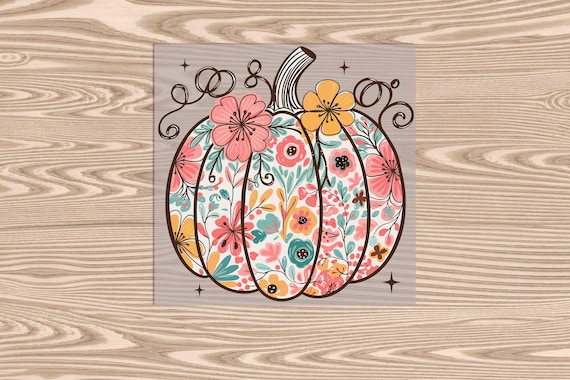 Ready to Press, Pink Floral Pumpkin, Halloween, heat transfer print, DTF Transfer Print
