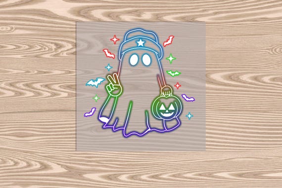 Ready to Press, Neon Peace Boy Ghost, Halloween, heat transfer print, DTF Transfer Print
