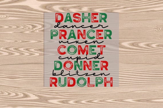 Ready to Press, Reindeer Names Red/Green, heat transfer print, DTF Transfer Print