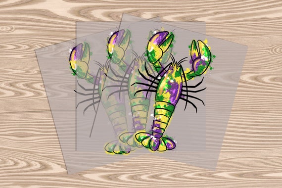 Ready to Press, Watercolor Mardi Gras Crawfish, DTF Transfer Print