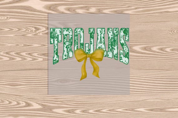 Trojans Green/Gold Bow DTF Transfer Print: Ready to Press Heat Transfer