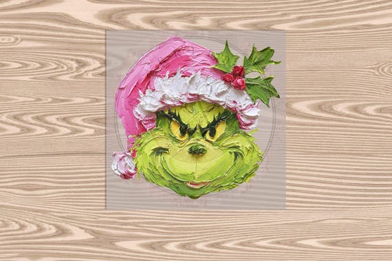 Ready to Press DTF Transfer-Pink Hat Painted Green Man Christmas,