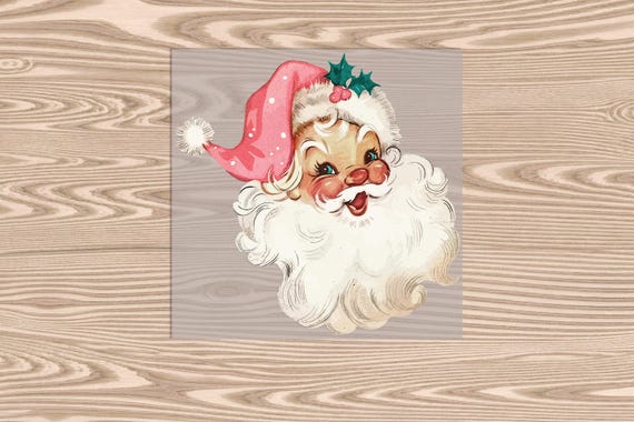 Ready to Press, Jolly Pink Hat Christmas Santa, heat transfer print, DTF Transfer Print