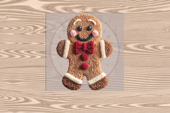 Ready to Press DTF Transfer-Gingerbread Man :Faux Yarn & Embroidered Texture Effect