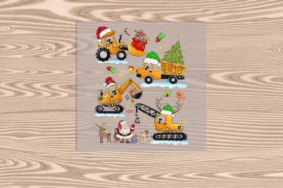 Ready to Press, Loading Santa with Presents, Construction site, Merry Christmas, heat transfer print, DTF Transfer Print