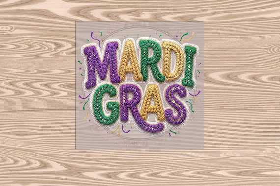 Ready to Press DTF Transfer- Mardi Gras -Faux Yarn - heat transfer