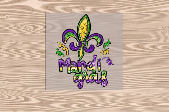 Ready to Press DTF Transfer-Fleur De Lis Mardi Gras - faux glitter- heat transfer