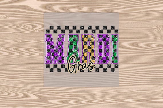 Ready to Press DTF Transfer-Mardi Gras Checker- heat transfer