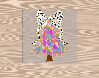 Ready to Press, Colorful Christmas Tree Spotted Dot Bow, Christmas, heat transfer print, DTF Transfer Print
