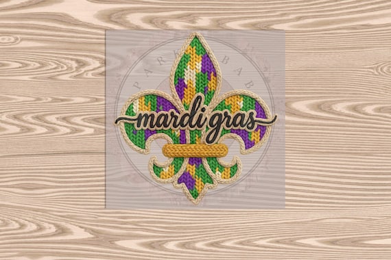 Ready to Press DTF Transfer- Mardi Gras Fleur de Lis Faux Yarn -- heat transfer