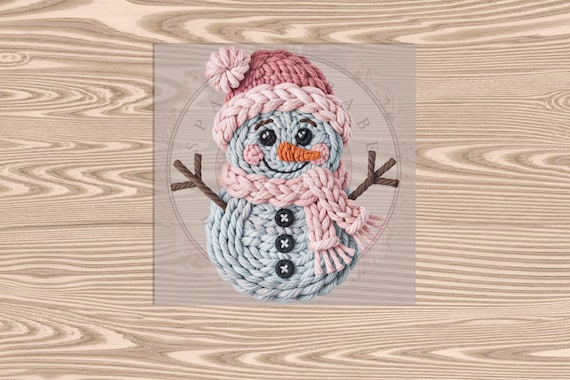 Ready to Press DTF Transfer-Snowman :Faux Yarn & Embroidered Texture Effect