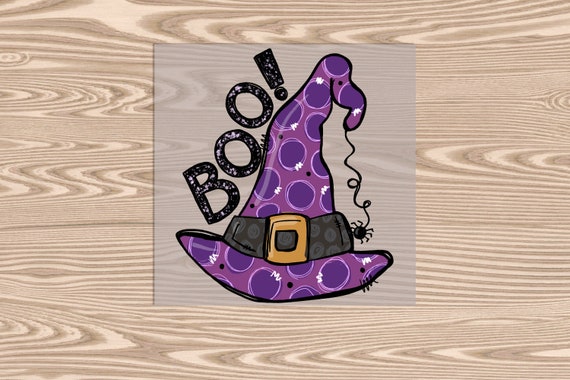 Ready to Press, Boo Purple Witch Hat Halloween, heat transfer print, DTF Transfer Print