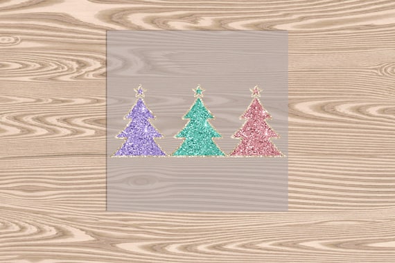 Ready to Press, Christmas Trees Trio, heat transfer print (faux glitter effect printed), DTF Transfer Print