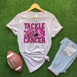 Ready to Press, Faux Sequin Tackle Cancer Football, heat transfer print (faux sequin effect printed), DTF Transfer Print