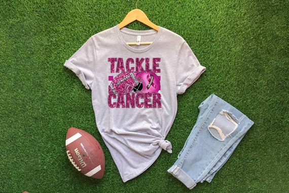 Ready to Press, Faux Sequin Tackle Cancer Football, heat transfer print (faux sequin effect printed), DTF Transfer Print