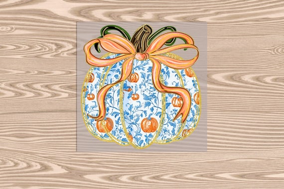 Orange Chinoiserie Pumpkin Coquette DTF Transfer: Halloween Heat Transfer Print