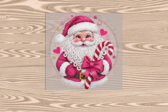 Ready to Press DTF Transfer-Candy Cane Santa :Faux Yarn & Embroidered Texture Effect