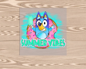 Ready to Press, Summer Vibes, Blue Dog Pink Donut, heat transfer print, DTF Transfer Print