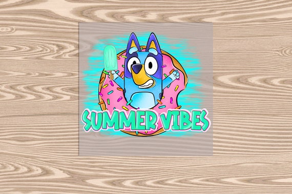 Ready to Press, Summer Vibes, Blue Dog Pink Donut, heat transfer print, DTF Transfer Print