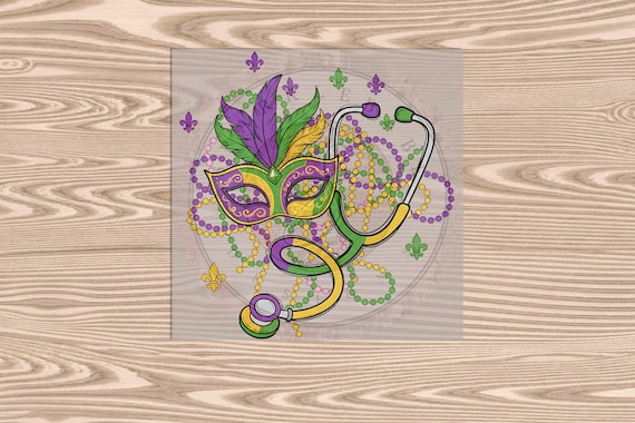 Ready to Press DTF Transfer-Nurse Mardi Gras Mask- heat transfer